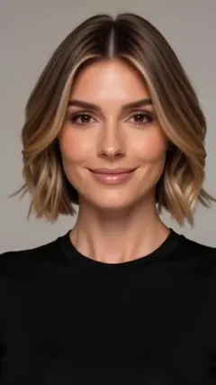 A-Line Balayage Bob With Texture hairstyle shown from the front