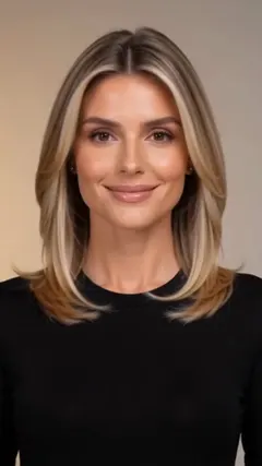 Ash Blonde Highlighted Long Layers hairstyle shown from the front