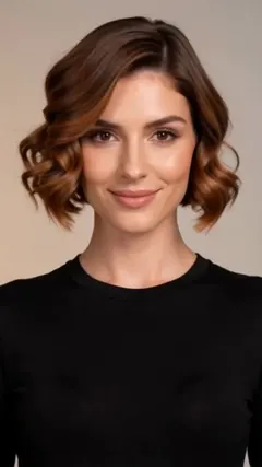 Asymmetrical Tousled Spiral Bob hairstyle shown from the front