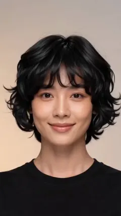 Black Curly Shag hairstyle shown from the front