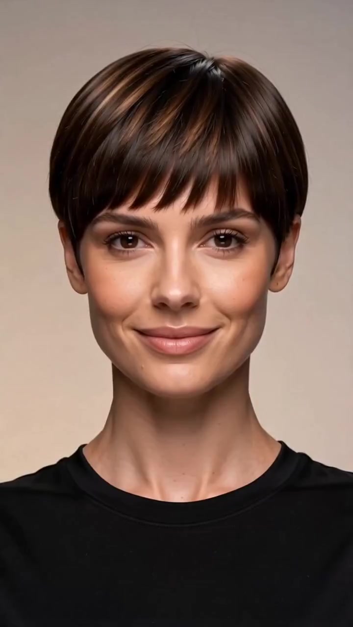 Block-Bang Pixie With Contrast hairstyle Block-Bang Pixie With Contrast hairstyle shown from the front