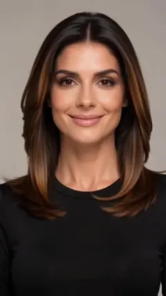Brunette Caramel Highlights Long Hair hairstyle shown from the front