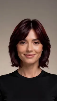 Burgundy Shag With Bangs hairstyle shown from the front