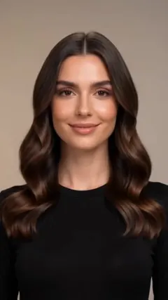 Chocolate Brown Long Waves hairstyle shown from the front