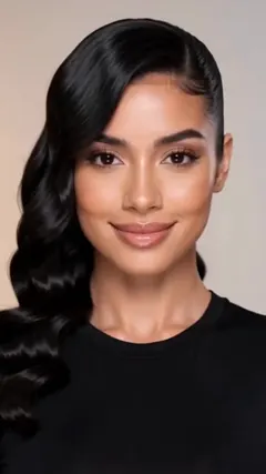 Deep Side-Part Curled Pony hairstyle shown from the front