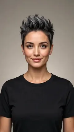 Frosted Spiky Half-Shaved Pompadour hairstyle shown from the front