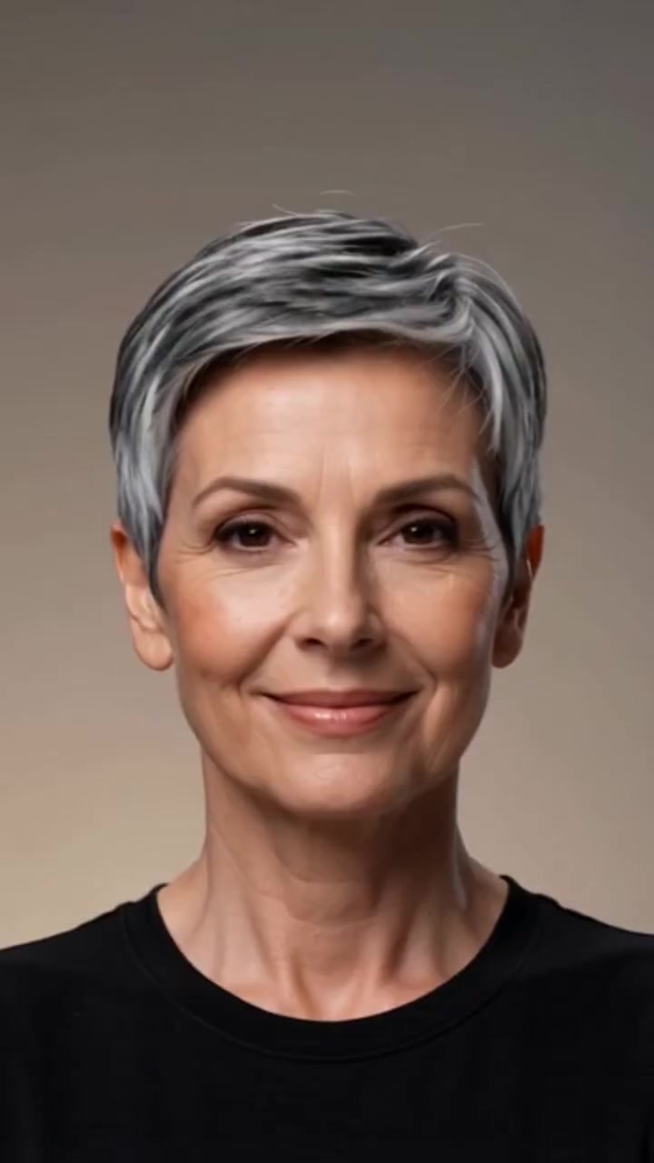 Gray Pixie With Nape Undercut hairstyle Gray Pixie With Nape Undercut hairstyle shown from the front
