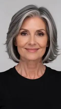 Gray Wavy Shag for Older Women hairstyle shown from the front