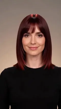 Light Burgundy Ombre With Fringe hairstyle shown from the front