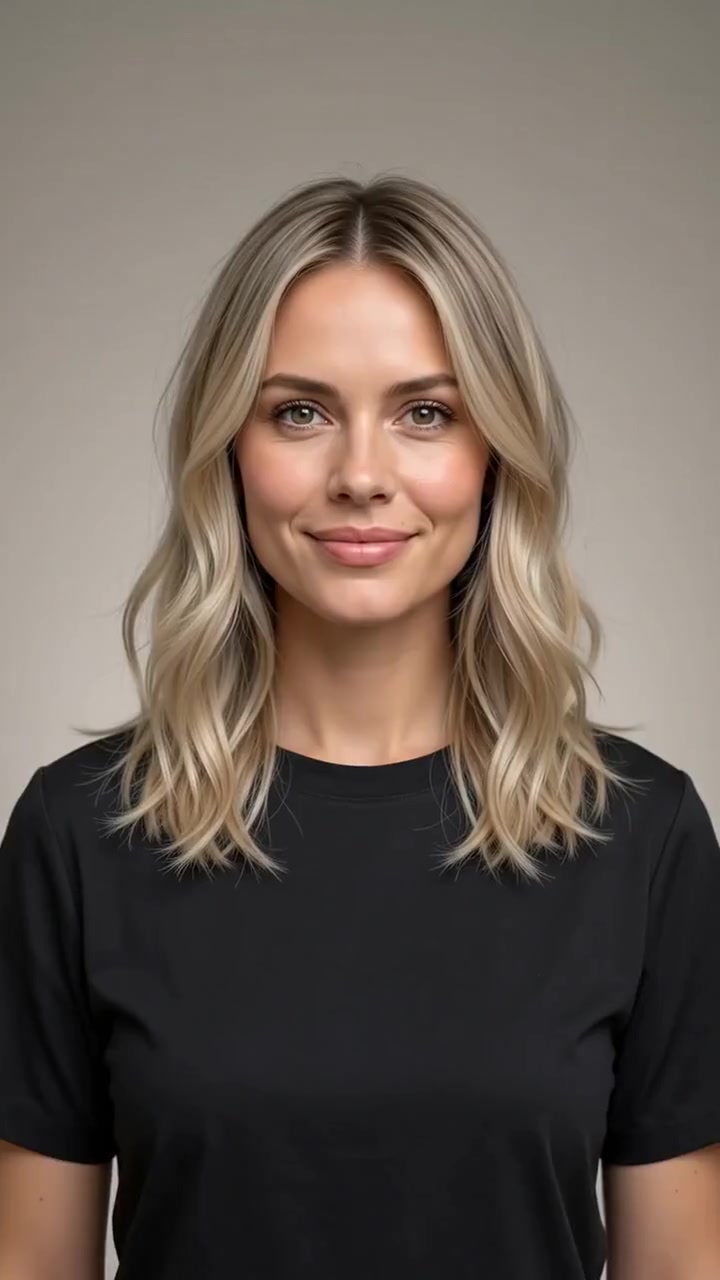 Pale Blonde Beach Wave Lob hairstyle Pale Blonde Beach Wave Lob hairstyle shown from the front