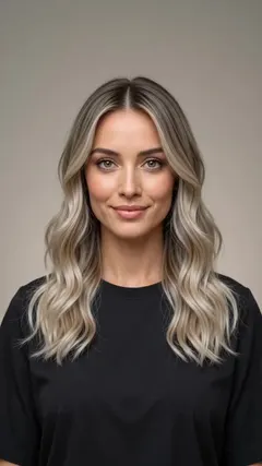 Platinum Split-Tone Wavy Balayage hairstyle shown from the front