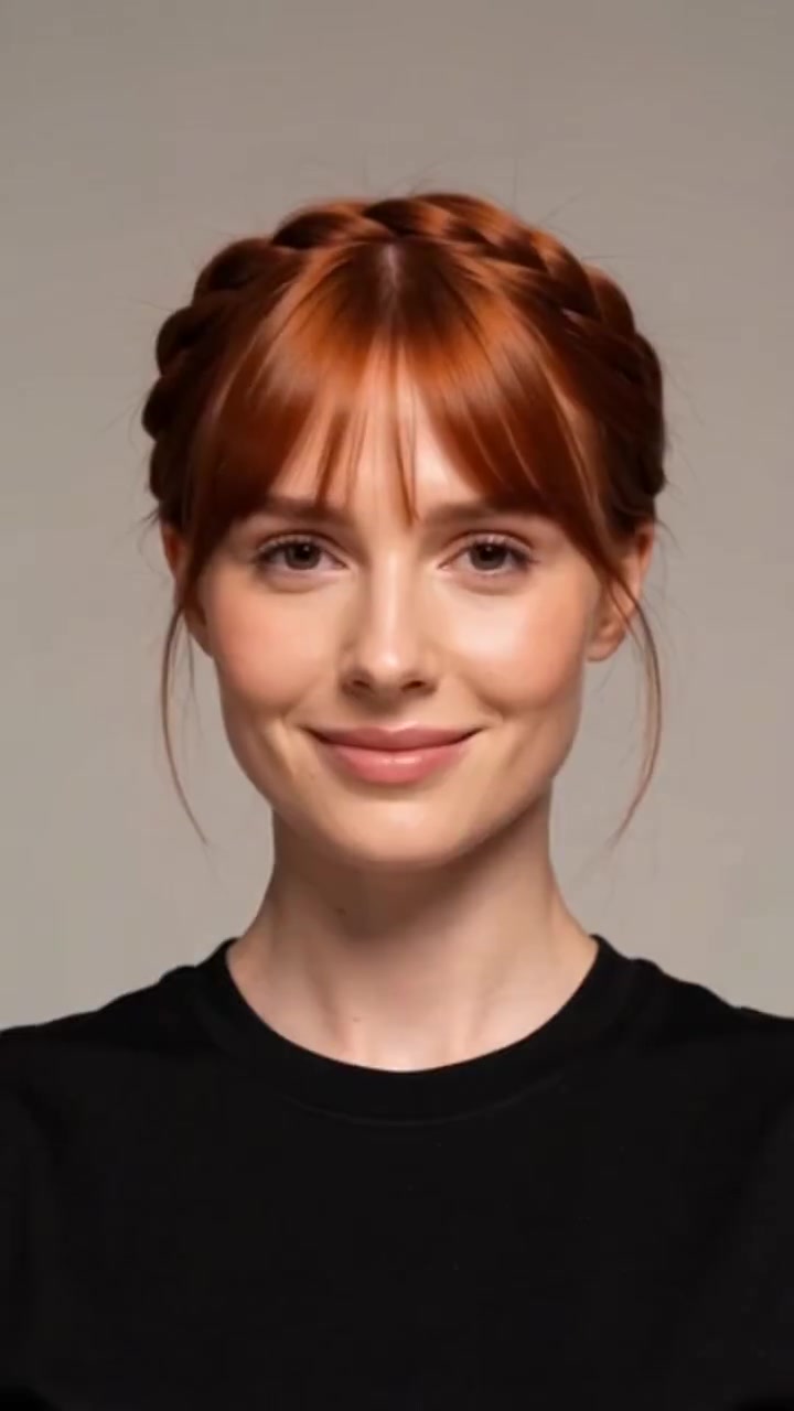 Red Braided Updo hairstyle Red Braided Updo hairstyle shown from the front
