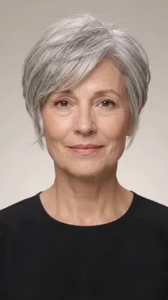 Side-Swept Silver Gray Fringe Hairstyle hairstyle shown from the front