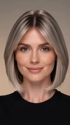 Silver Blonde Balayage Bob hairstyle shown from the front
