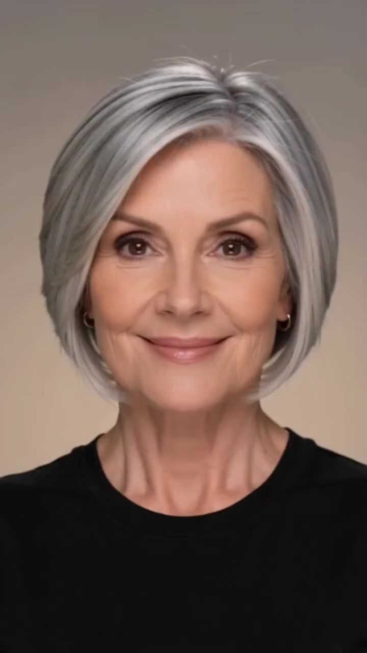 Silver Layered Bob for Older Women hairstyle Silver Layered Bob for Older Women hairstyle shown from the front