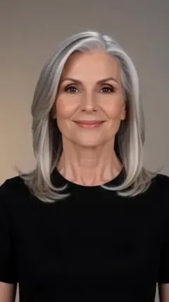Silver Long Layers for Older Women hairstyle shown from the front