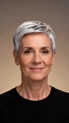 Soft Silver Pixie Cut hairstyle shown from the front