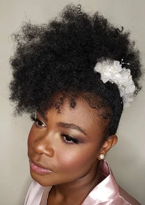 High Curly Puff With Flower