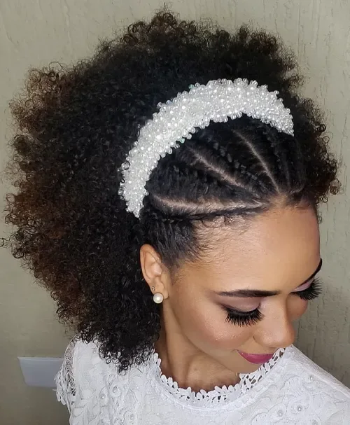 Pearl-Trim Curly Cornrow Crown