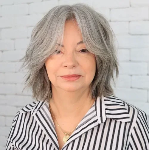 Feathered Gray Curtain Bob