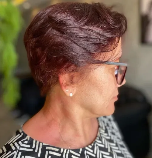 Warm Brown Side-Part Pixie