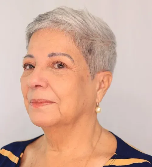 Side-Part Silver Pixie Cut