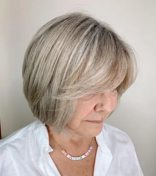 Silver Shaggy Bob With Curtain