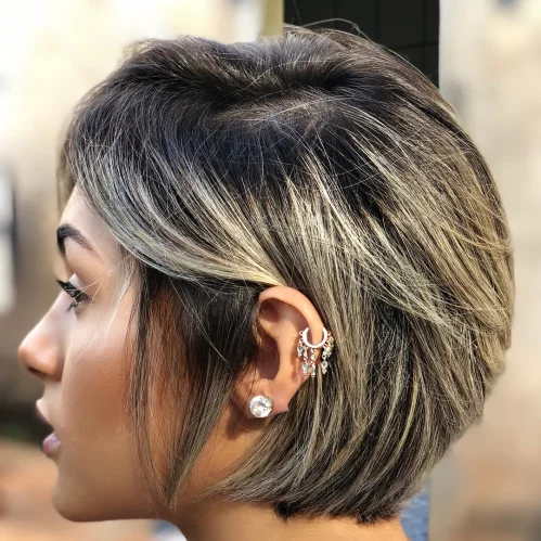 Dark Brunette Pixie Bob With Highlights