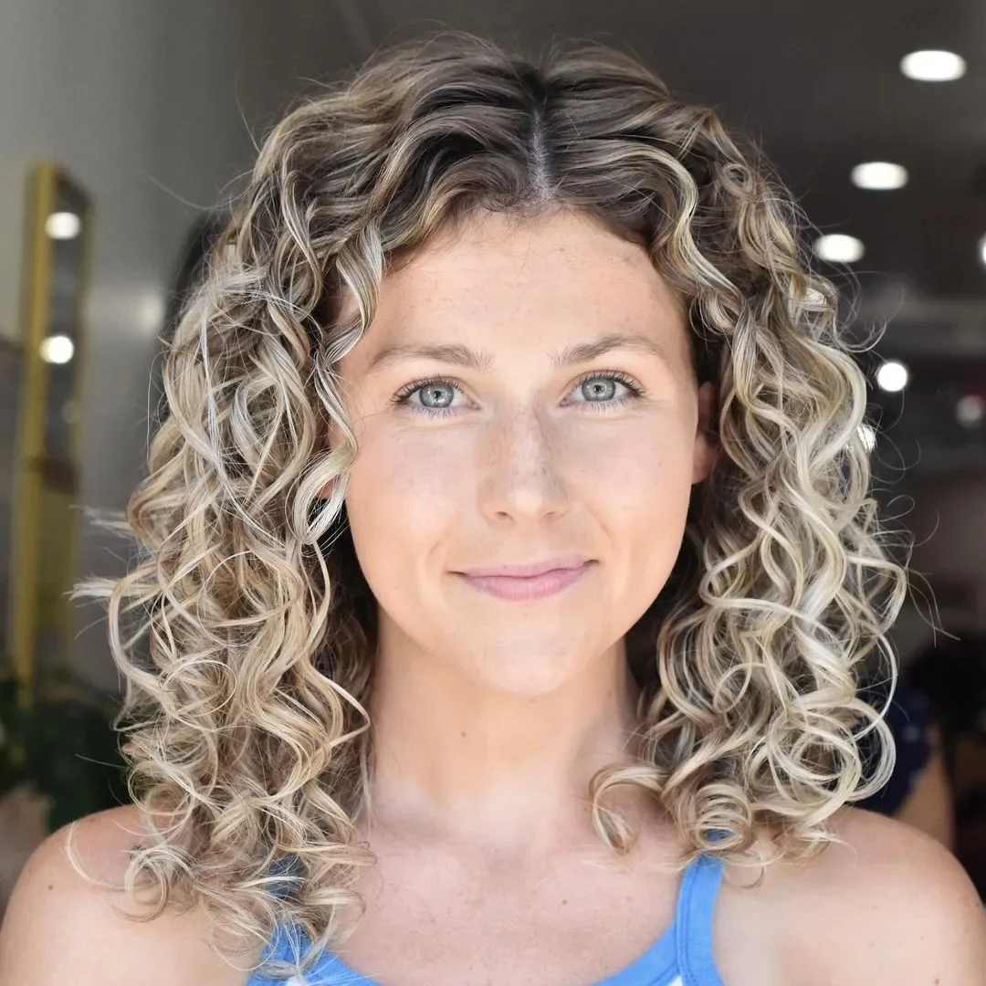 Sculpted Blonde Curly Center-Part