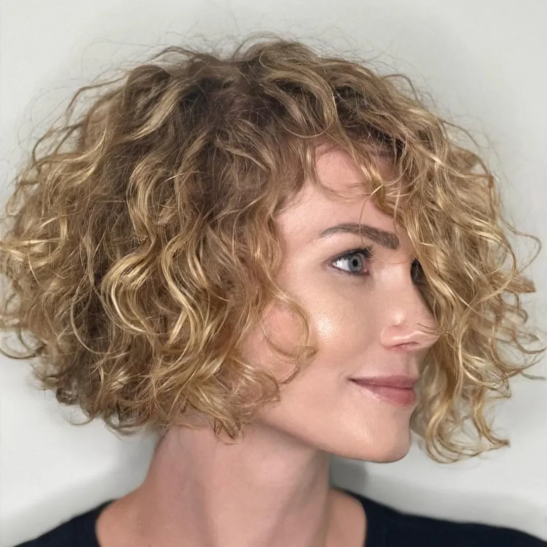 Messy Caramel Curly Bob