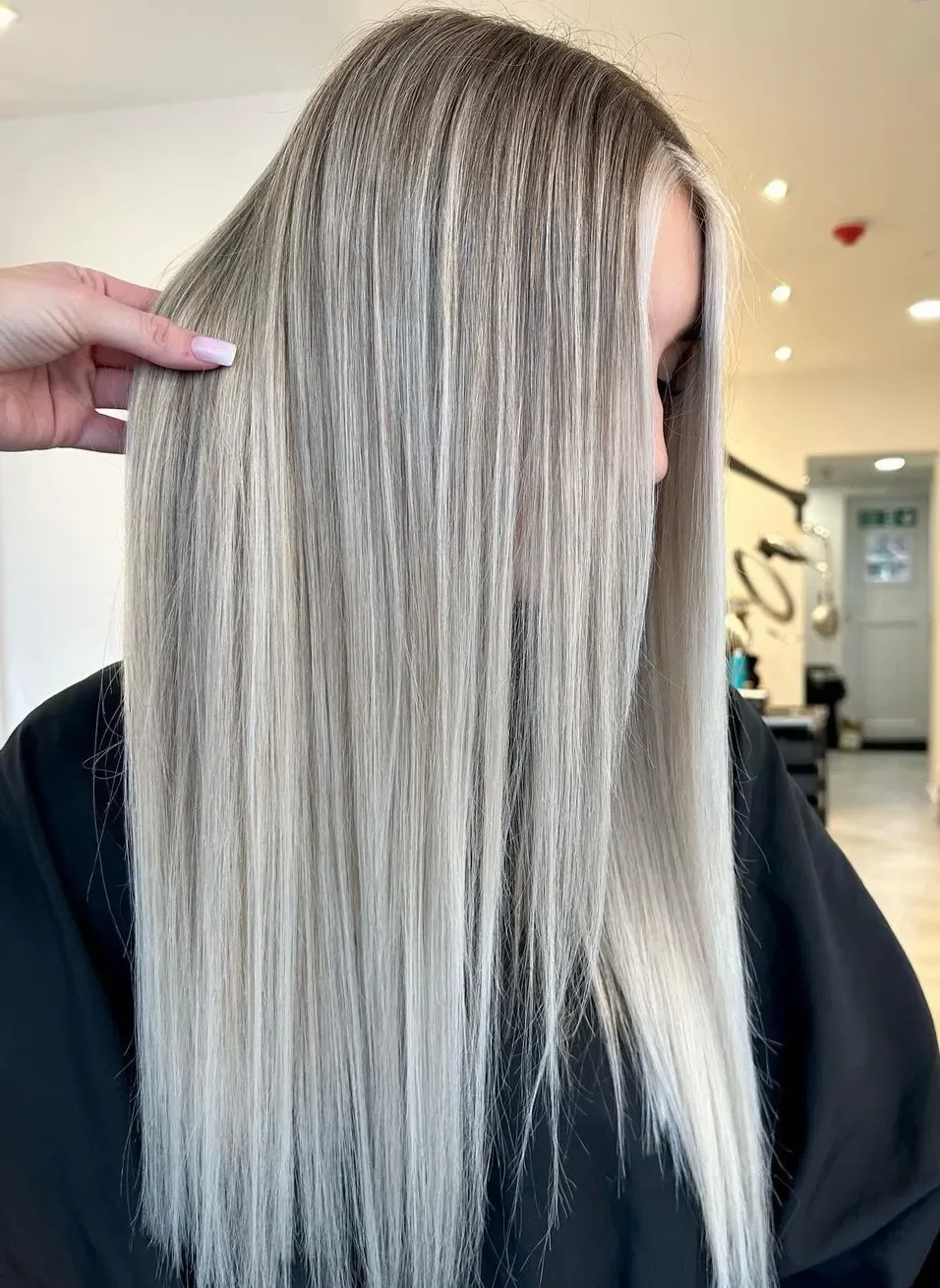 Silvery Straight Platinum Curtain Hair