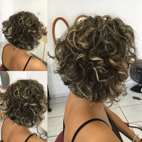 Layered Curly Bob With Highlights