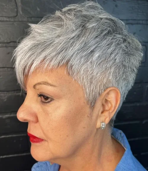 Side-Swept Silver Textured Pixie