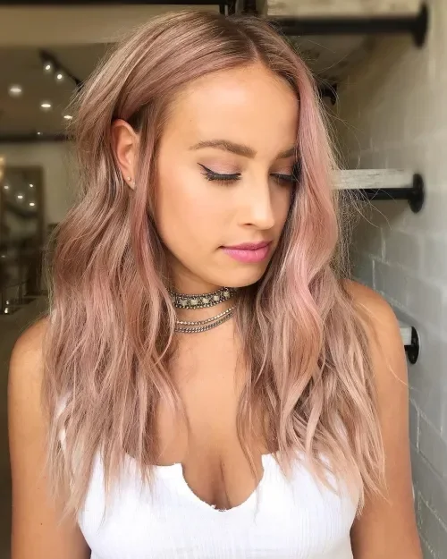 Blonde Rose Gold Side-Part Waves