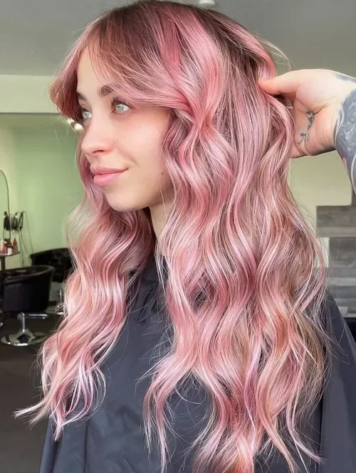 Pastel Rose Gold Long Waves