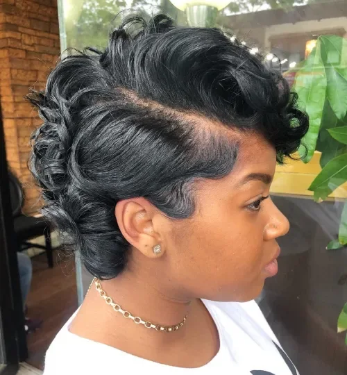 Curl-Stacked Side-Part Pixie