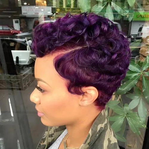 Deep Purple Curly Pompadour Pixie