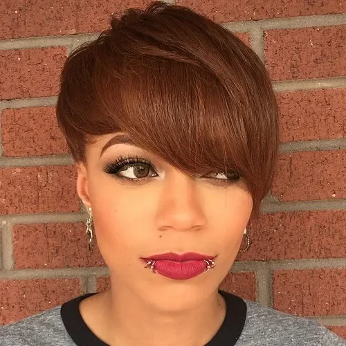 Caramel Brown Side Fringe Pixie