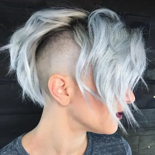 Silver textured bob with a half-shaved undercut side