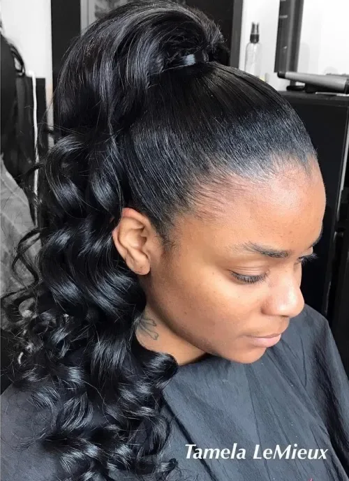 High Curly Pony With Volume