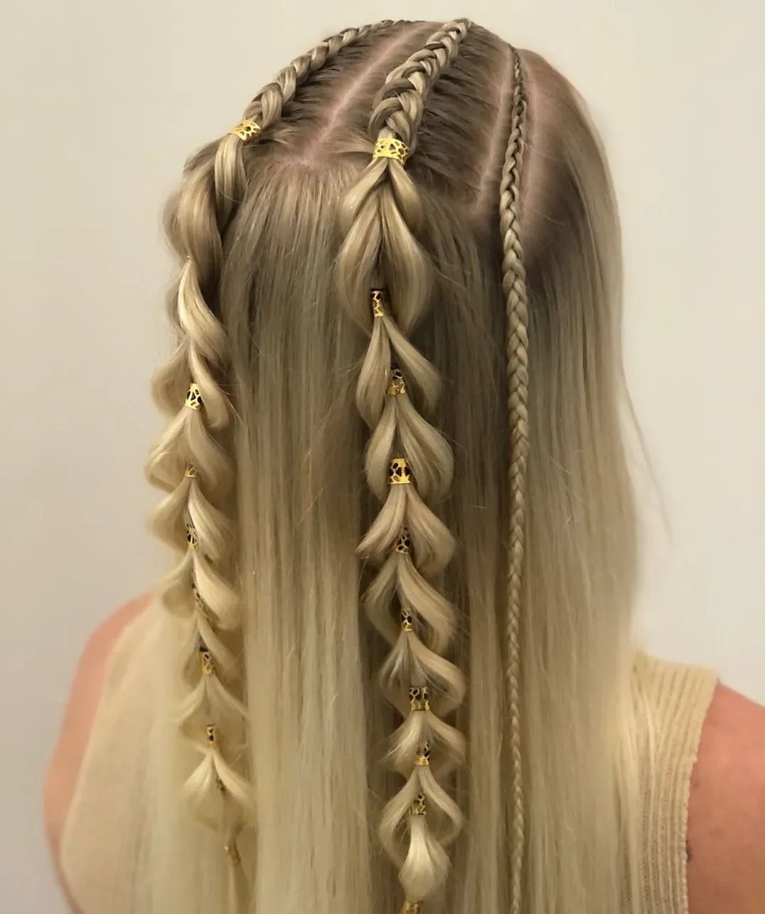 Gold-Accent Waterfall Braids