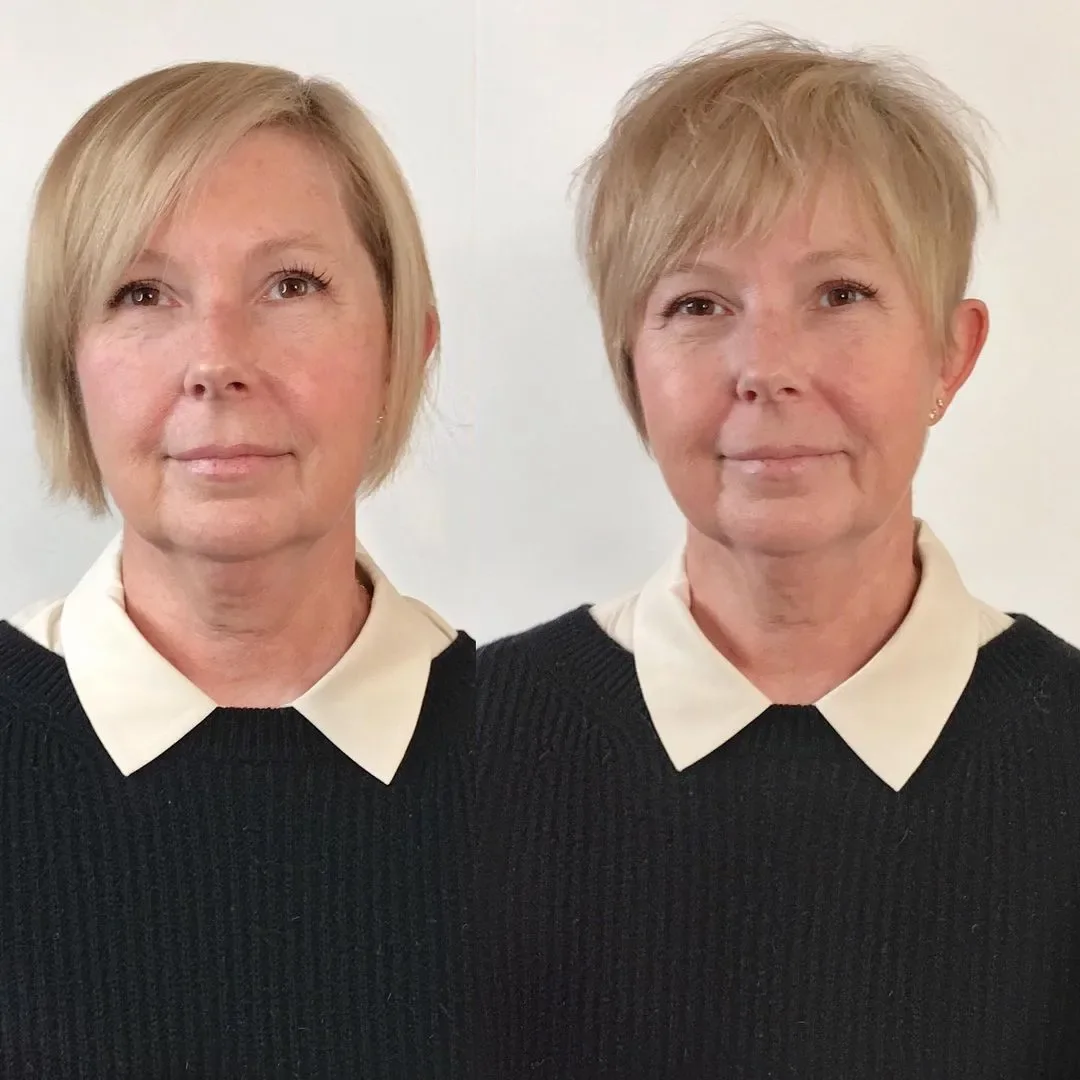 Blonde Pixie With Feathered Bangs