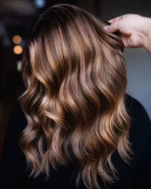 Glossed Caramel Bronde Side Sweep