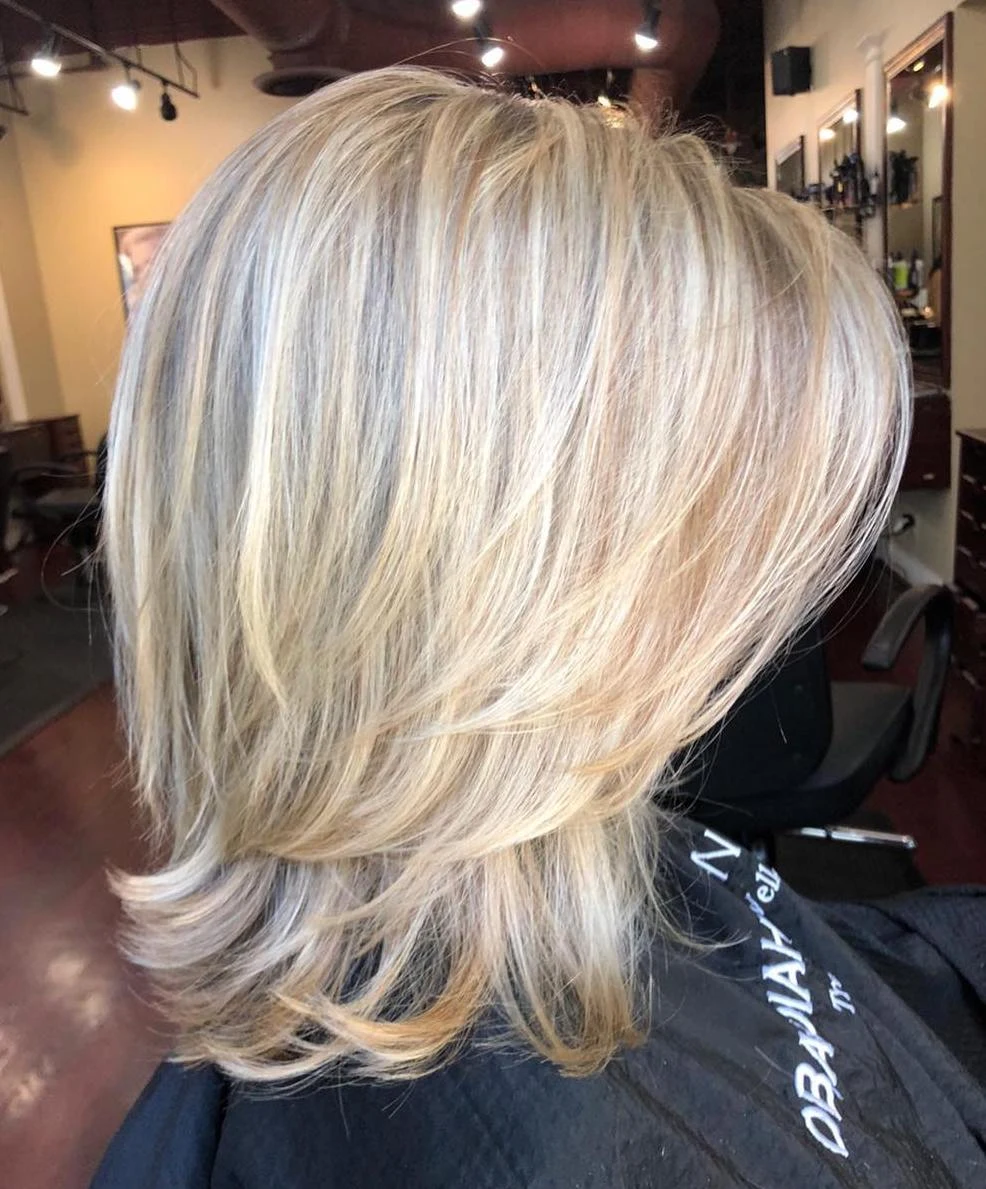 Feathered Blonde Two-Layer Bob