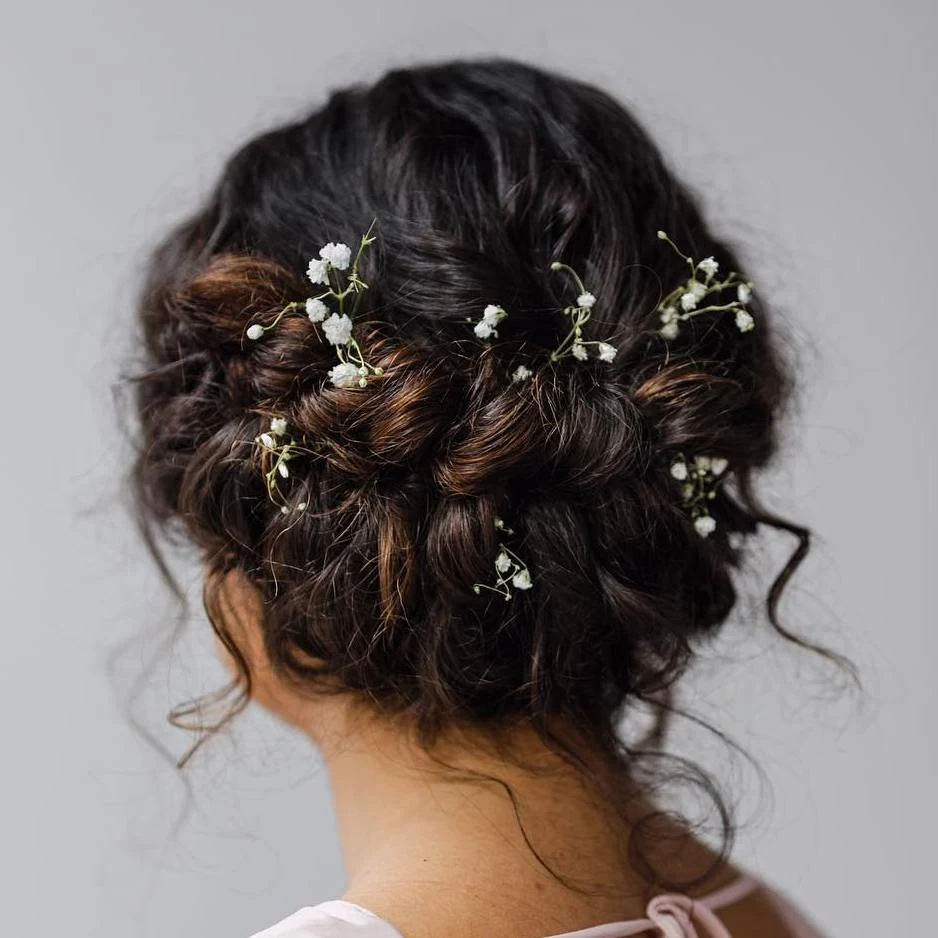 Floral-Studded Curly Crown Updo