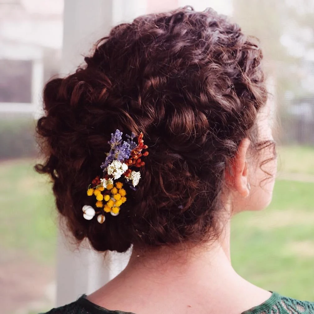 Maroon Curly Low Cluster Bun