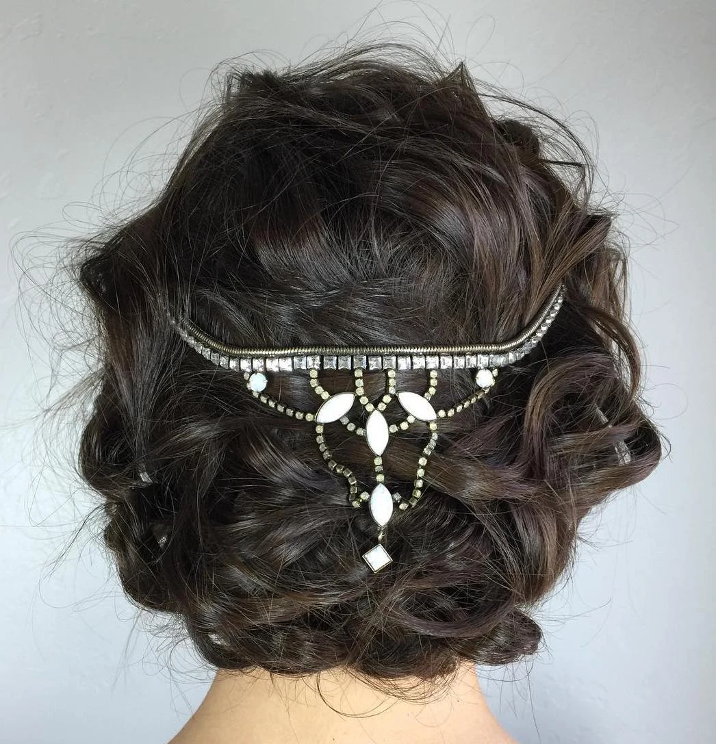 Jeweled Back-Tucked Curl Coif