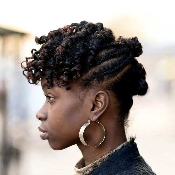High Curly Puff With Braid