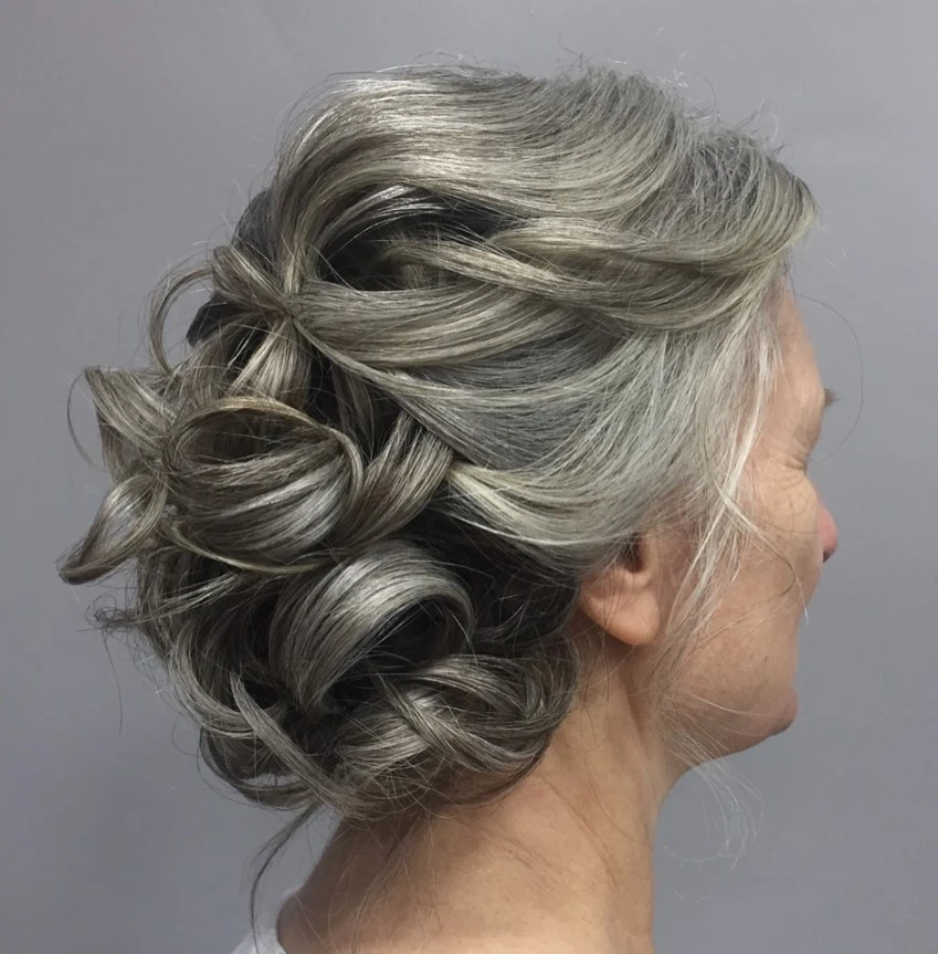 Gray-Blonde Twisted Updo Curls