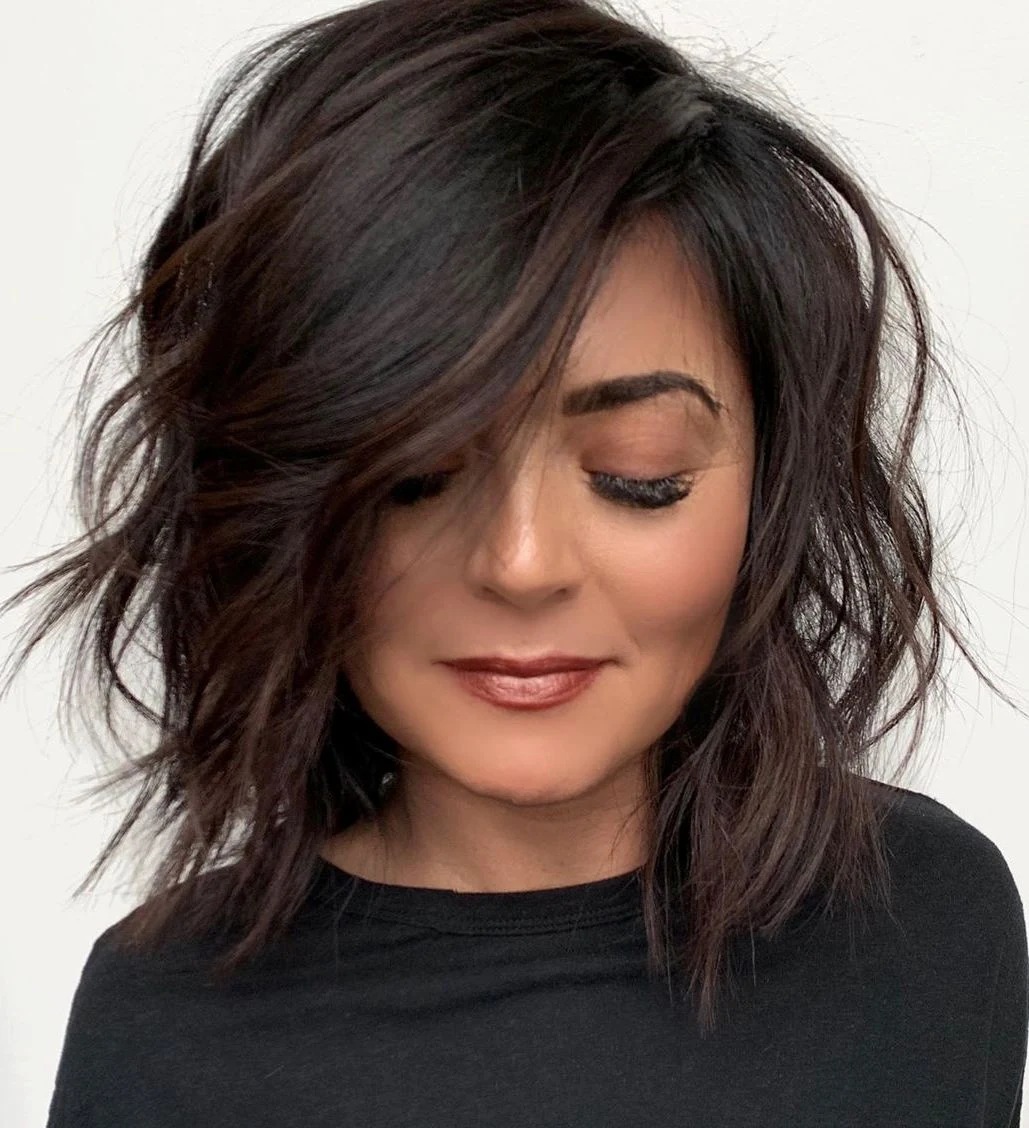 Dark Brunette Shaggy Wavy Lob